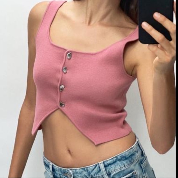 Zara Nwt Plain Knit Crop Top Pink 2492/056